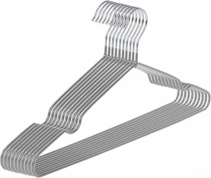 Hangers Non-Slip PVC Coated Ultra-Thin Metal Hangers, 10 Pack Space Saving Clothes Hangers for Closet, 16 inch Wide for Suits, Dresses, Jackets（Gray）