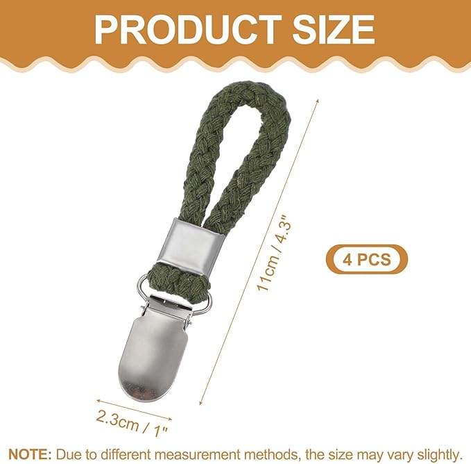 uxcell 4 Pcs Tea Towel Clips with Cotton Loop for Hanging, 4.3 Inch Metal Towel Hooks Multipurpose Cloth Hangers for Home Kitchen Bathroom, Green