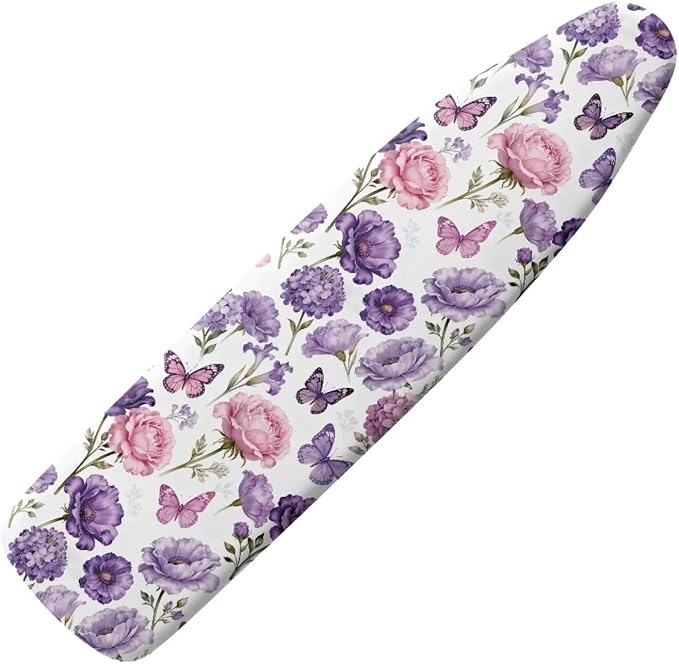 Butterfly Rose Flower Iron Board Cover with Elastic Edge Home Decor Resist Scorching Table Top Ironing Board Cover Standard Size