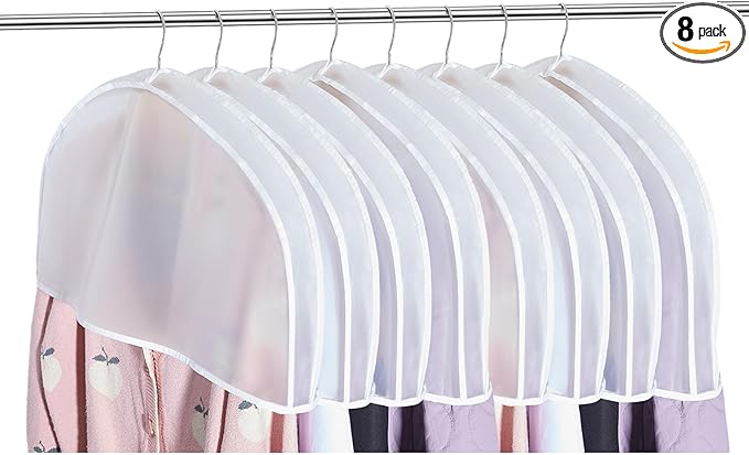 Patelai 8 Pcs 2" Gusseted Shoulder Covers for Hanging Clothes 24" Length x 12" High Plastic Garment Dust Covers Protectors for Closet Storage Suit, Coats, Jackets, Dress Closet Storage (Translucent)