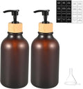 Soap Dispenser Bottle 16.9Oz, Bamboo Lid Soap Bottle with Anti-Rust Pump, Hand Soap Dispensers Dish Soap Dispenser for Kitchen, Shampoo Lotion for Bathroom (2Pack-Brown)
