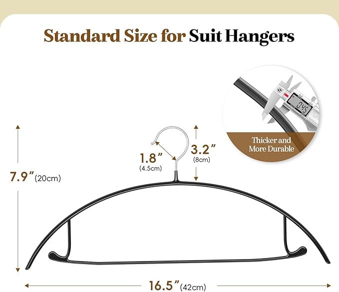 Heavy Duty Metal Suit Hangers 40 Pack, Non-Slip PVC Coating, No Shoulder Bumps, Space Saving Clothes Hangers for Sweaters, Coat, Shirts, Skirt, Jackets, Black