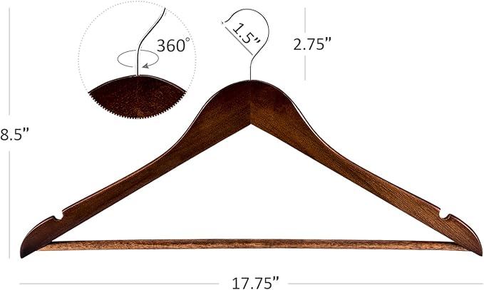 HOUSE DAY Wooden Hangers 20 Pack, Heavy Duty Wood Coat Hangers for Closet, Smooth Finish Wooden Suit Hanger with Non Slip Pants Bar, Sturdy Walnut Wood Clothes Hanger for Shirts