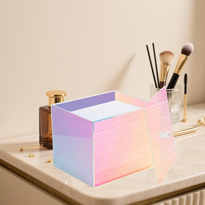 Weiai Face Towel Box, Acrylic Facial Disposable Towelettes Holder Container for XL Face Towels and Protects from Dust, Rainbow