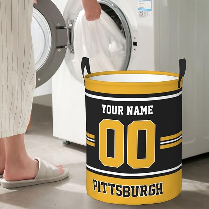 Custom Pittsburgh Laundry Hamper Personalized Laundry Basket Customized Name And Number Collapsible Storage Basket for Bedroom Bathroom Living Room Gifts