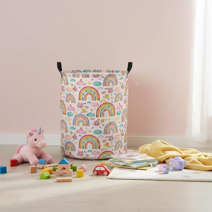 Baby Laundry Hamper kids laundry Basket Waterproof Laundry Bag for Bedroom Toy Clothes Organizer Room Décor(Pink Rainbow)