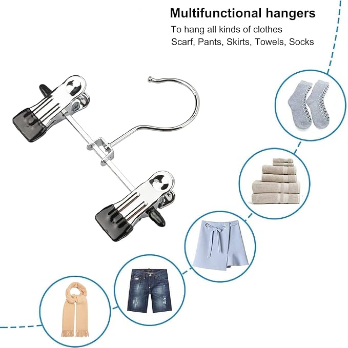 10Pcs Double Adjustable Clips Boots Hangers and 10Pcs Single Hanging Clips Laundry Hooks for Closet, Travel, Tall Boots, Jeans, Hats, Socks, Towels