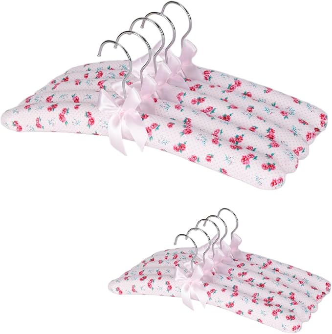Anti-slip Satin Padded Clothes Hangers with Rotatable Hooks No Shoulder Bump for Women Heavy Sweaters, Coats, Suits Satin Fabric Covered, Set of 10 (Little Flowers)