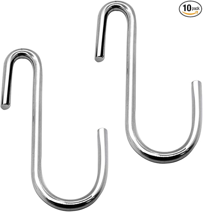 YourGift 10 Pack Heavy Duty S Hooks Silver S Shaped Hooks Hanging Hangers Hooks for Kitchen, Bathroom, Bedroom and Office: Pan, Pot, Coat, Bag, Plants(10 Pack/Silver/Small)