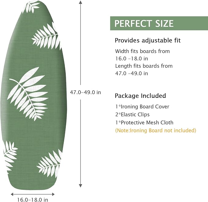 SheeChung Ironing Board Cover and Pad 18“x49”,Thick Scorch Resistant Padding,Heavy Duty Ironing Cover Fits Extra Wide Boards,Elastic Edge & Adjustable Fastener,Silicone Coating