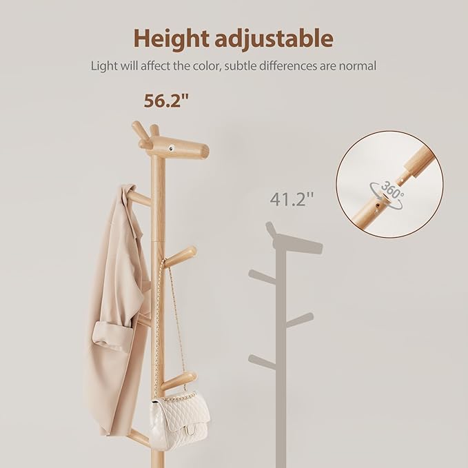 AQIMUELE Kids Coat Rack,Solid Wood Coat Rack with 6 Hook for Bedrooms,Kids clothing rack(Natural)