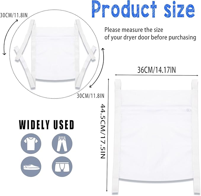 Sneaker Laundry Bags, Large Honeycomb Mesh Wash & Dry Net Bag with Zipper and Strap for Shoes, Universal Size for Most Dryers, 15.7" White Mesh Bag