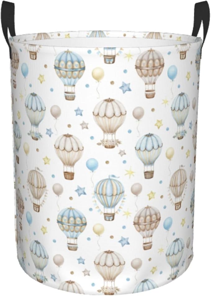 Watercolor Hot Air Balloon Round Laundry Hamper Storage Basket Toys Clothes Organizer Bin For Home Bathroom Bedroom Dorm Nursery, 62l