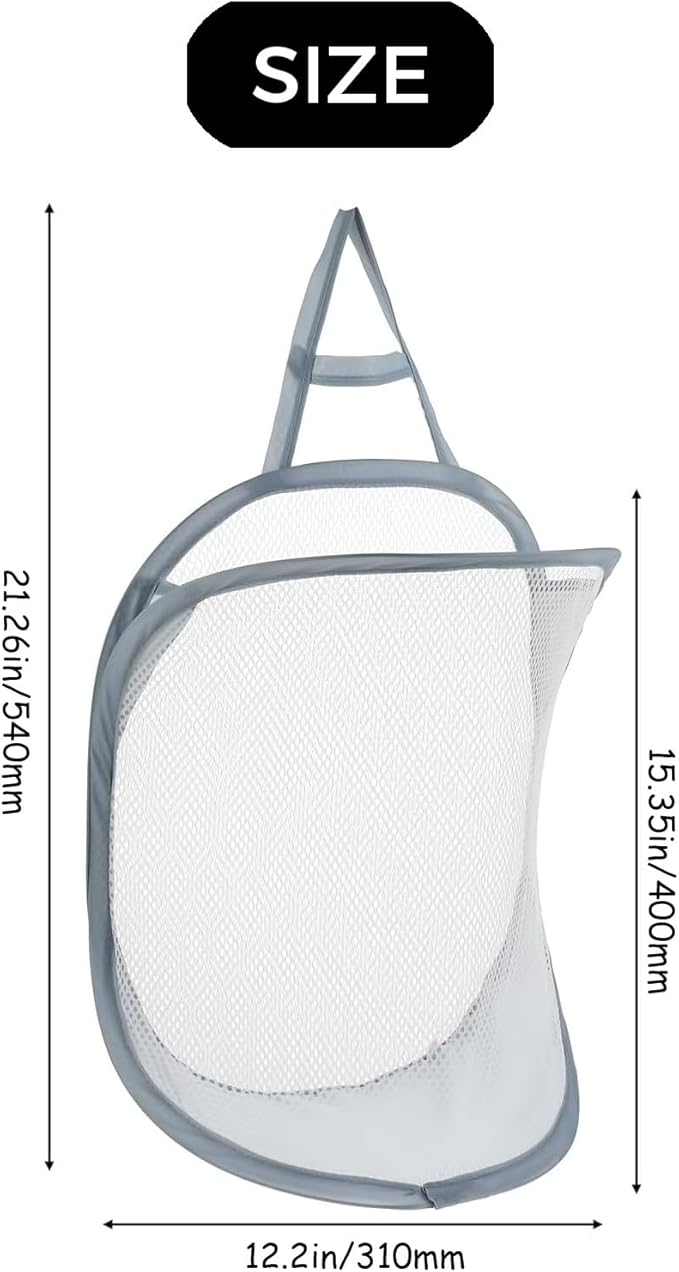 2pcs mesh foldable laundry basket, dirty clothes storage bag basket frame bucket, foldable mesh laundry bathroom wall mounted dirty clothes storage container (gray and white)