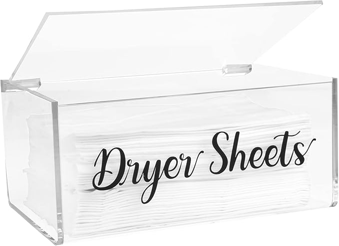 Acrylic Dryer Sheet Dispenser with Hinged Lid Clear Laundry Dryer Sheet Holder Dryer Sheet Container for Home Laundry Room Organization and Storage Laundry Softener Dispenser Laundry Room Decorations