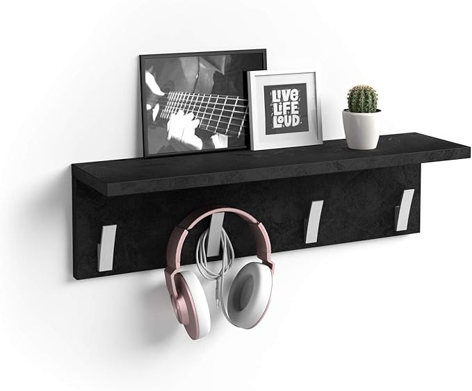 Mobili Fiver, Wall coat hanger, Rachele, 23.62 in, Concrete Effect, Black, Made In Italy