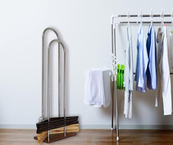Hanger Stacker, Wood & Stainless Steel Hanger Storage Rack, Large (32.7" H), Closet & Laundry Room Organizer