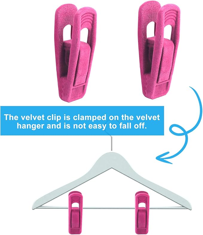 30 Pack Hot Pink Velvet Hanger Clips, Strong Hanger Clips Perfect for Organizing Skirts/Pants/Thin Felt Hangers