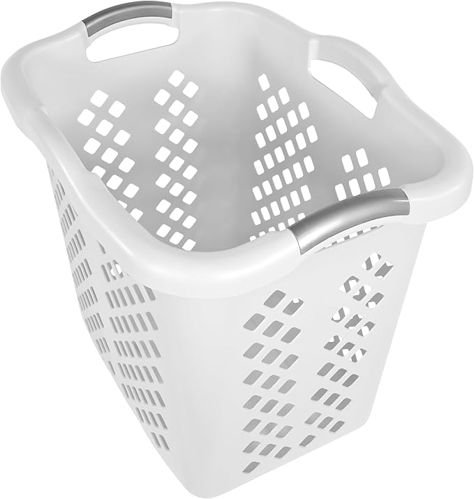 2-Pack Ultra Portable Plastic Laundry Basket With Silver Handle, Suitable For Dirty Laundry Basket Boxes In Homes And Apartments, White