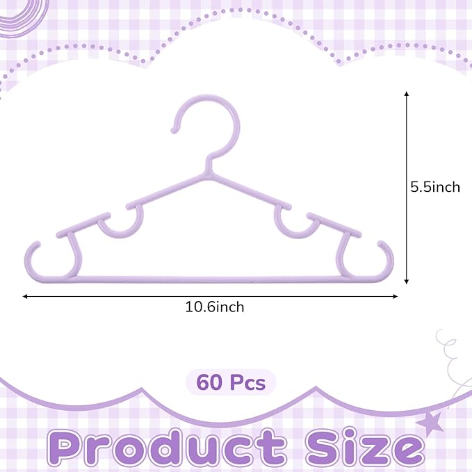 Hsei 60 Pack Pastel Color Kids Nursery Hangers Plastic Baby Hangers Heavy Duty Toddler Hanger for Pants, Coat, Skirts, Closet, Nursery Decor(Purple)