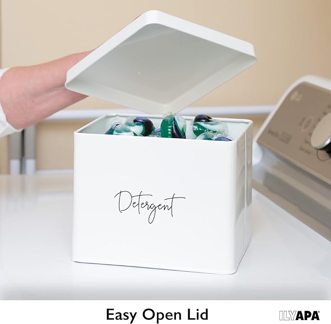 Ilyapa Laundry Pods Container - Pod Holder, Detergent Organizer, Galvanized Pods Container, White Farmhouse Pod Storage for Kitchen, Laundry Room