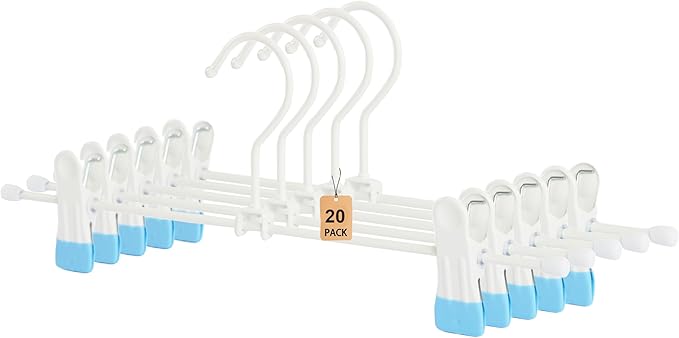 Metal Wire Clips Pants Baby Children Bottom Trouser Clothes Hangers, 20 Pack Baby Toddler Infant Newborn Kids Heavy Duty with Adjustable Clips, 11.8" Space Saving for Legging Garment Jeans (Blue)