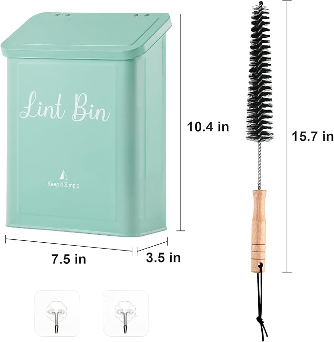 SUBEKYU Metal Magnetic Lint Bin for Laundry Room, Wall Mounted Lint Box Holder with Lid for Dryer, Light Green
