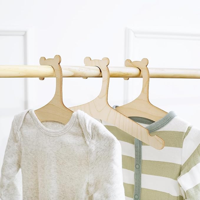 DIY Wooden Baby Hangers for Closet, Set of 10 Bear-Eared Infant Hangers for Baby Clothes & Woodland-Theme Nursery Decor, by Woodpeckers