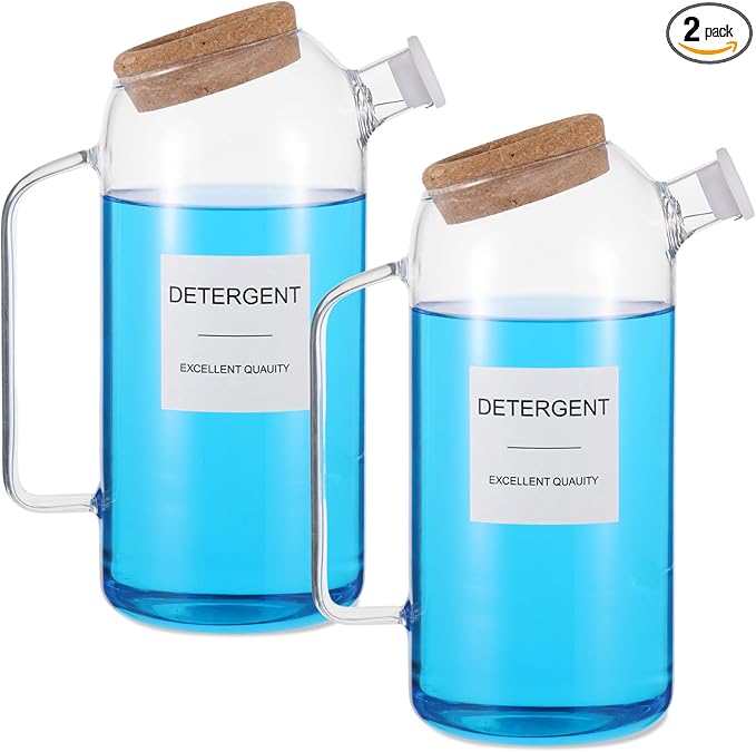 2 Sets Liquid Laundry Detergent Dispenser with Lables, 60oz Glass Laundry Detergent Dispenser, Ideal for Laundry Room Organization and Storage, for Bleach, Fabric Softener, Laundry Soap Dispensers