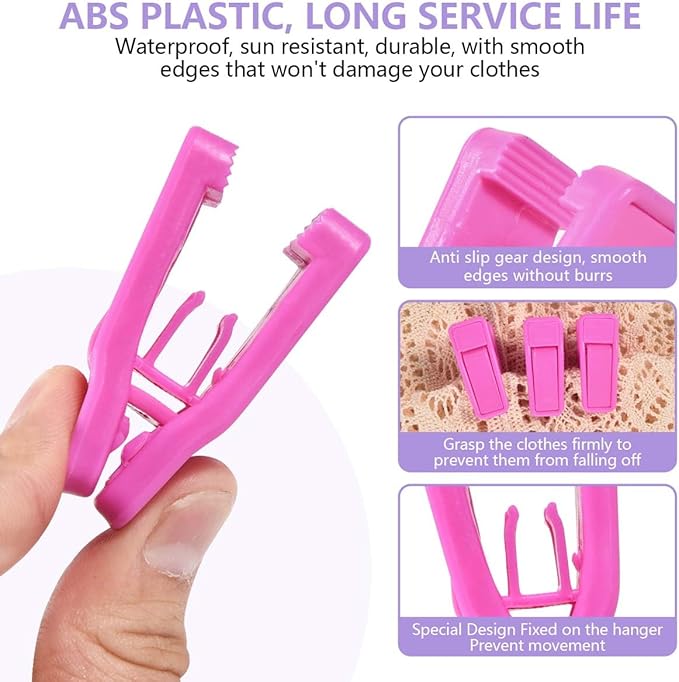 40 Pcs Plastic Baby Hanger Clips Slim-line Finger Clips Set for Clothes Hanger Velvet Hanger (Pink)