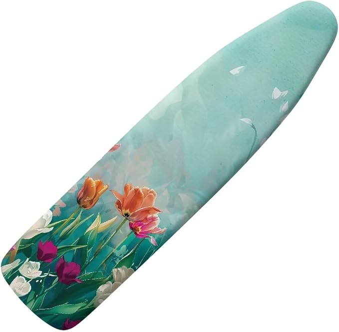 Flashideas Floral Ironing Board Cover and Pad 15x54 Inch Standard Ironing Board Cover with Elastic Edge and Hook and Loop Fasteners Scorch and Stain Resistant Cotton