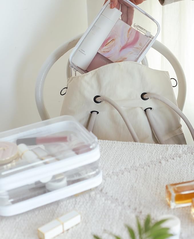 3PCS Clear Hard Shell Zipper Case,Portable Cosmetic Bag with Zipper, Diaper Bag Organizing Pouches, Kid's Toy Storage Organizer Bins,Hard Plastic Case, Christmas Storage Bins