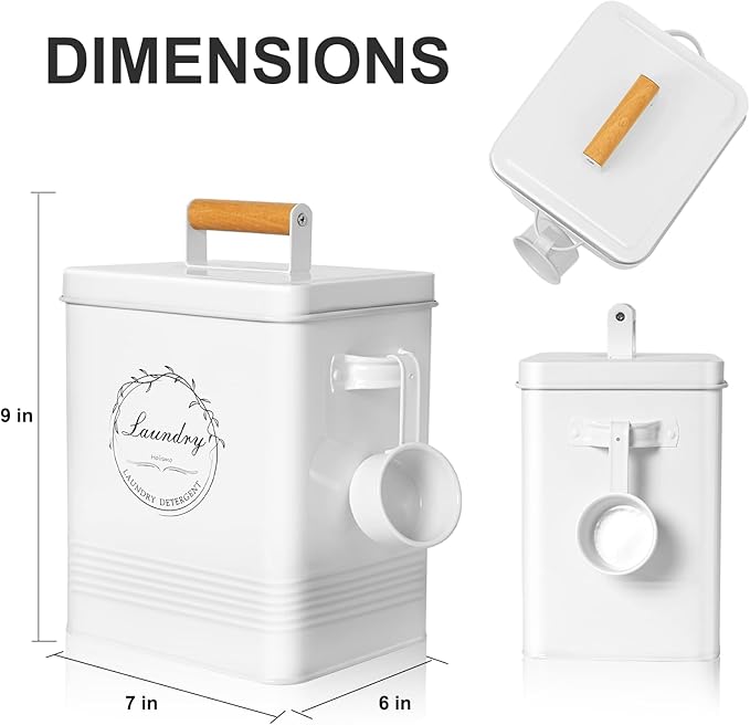 Laundry Detergent Container for Laundry Room Organization and Storage, Modern Farmhouse Metal Laundry Decor Scent Boosters Beads Dispenser With Lid and Hand Scoop, Pods Holder Bin ,White