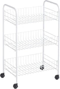 Rubbermaid 3-Tier Shelving Wheeled Organizer, Wire Adjustable Metal Storage Cart, for Office/Kitchen/Bedroom/Laundry Home Use, White