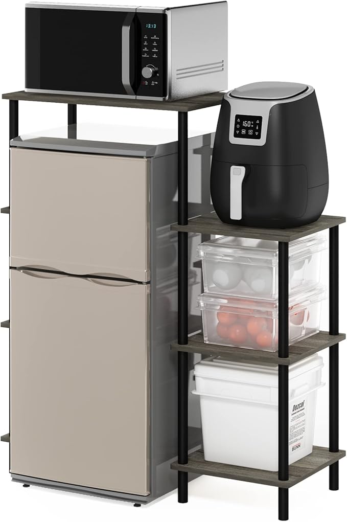 Furinno Turn-N-Tube Toolless Kitchen Storage Shelf Tall, French Oak Grey/Black, Fridge Space