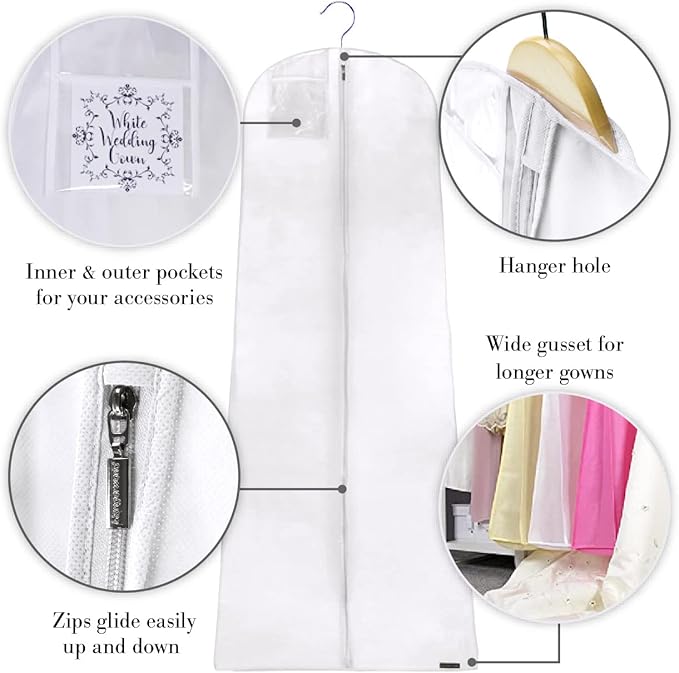 HANGERWORLD 72inch Breathable Wedding Gown Long Dress Hanging Garment Bag for Closet Storage (White)