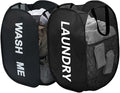 Pop Up Laundry Hampers, Collapsible Mesh Laundry Baskets, 2 Pack Black Clothes Hampers Storage Baskets for Home, Dorm, Travel