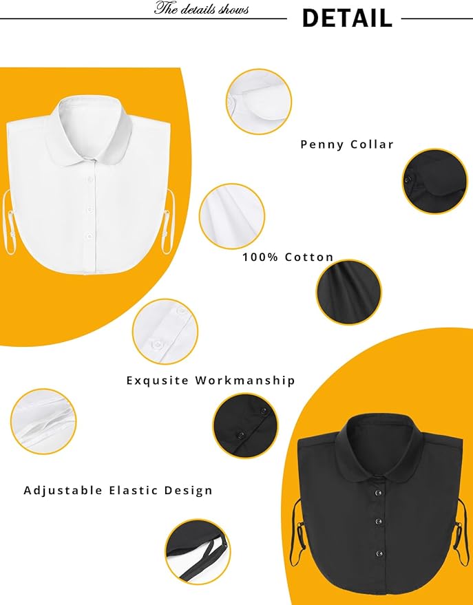 Kalkehay Detachable Dickey Collar Blouse for Women, Fake Half Shirts Faux False Collar for Girls Favors