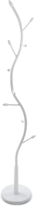 Versa Swindon Minimalist Style Coat Rack, with 9 Hooks for Clothing or Bags for The Hall, Measurements (H x L x W) 185 x 32 x 32 cm, Metal, Colour White