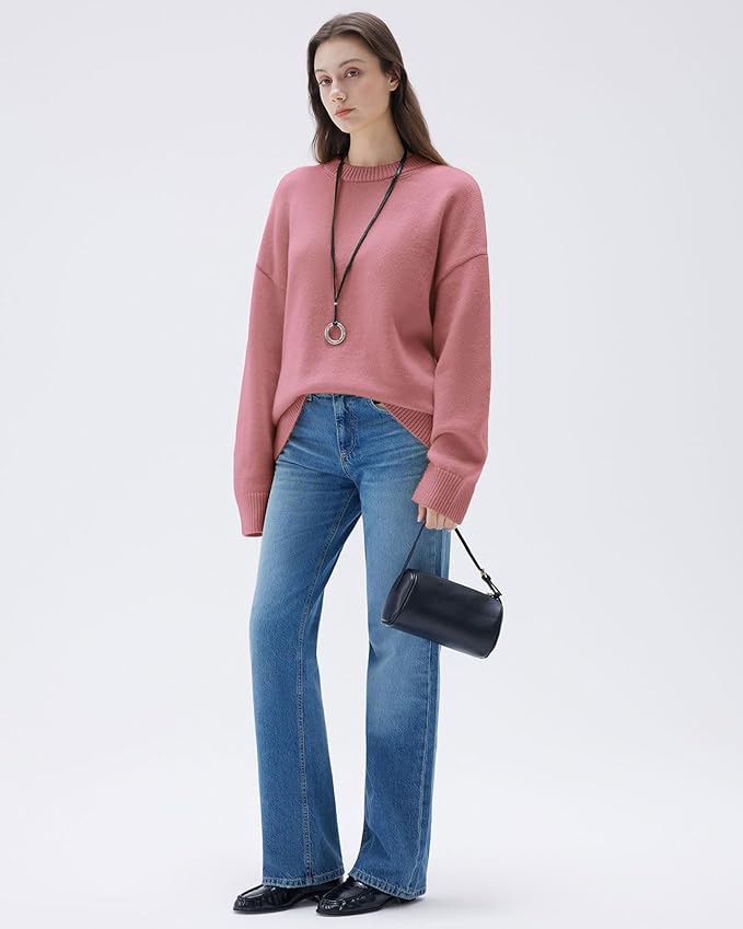 SUUKSESS Women Cashmere Blend Oversized Crew Neck Long Sleeve Pullover Sweaters