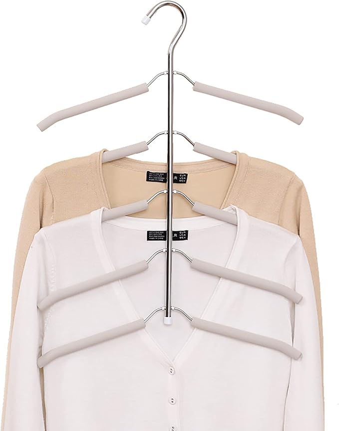 Multi-Layer Clothes Hangers Blouse Tree Hangers 3 Pack 5 in 1 Non Slip Space Saving Stainless Steel Shirt Hangers Closet Organizer（3，Grey）