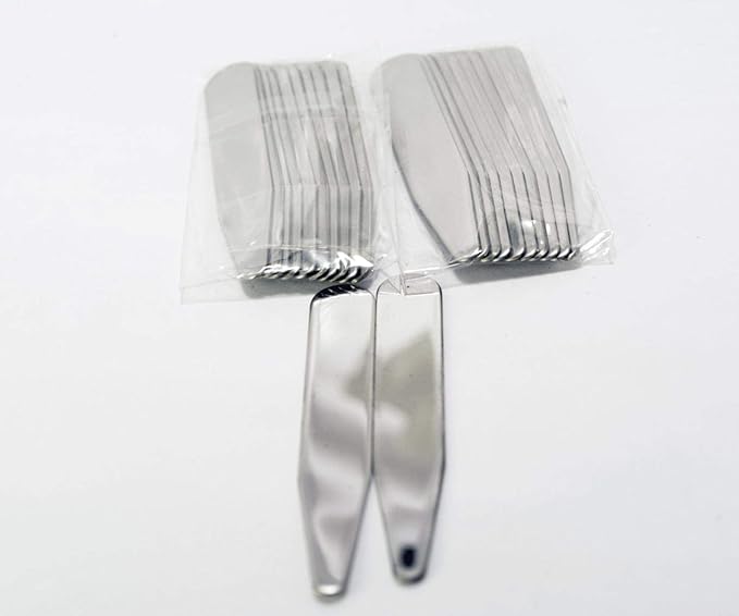 Matte Finish Stainless Steel Set of 5 Collar Stays/Tips (10 Total) - Choose Sizes 1 3/4", 2", 2 1/4", 2 1/2", 2 3/4", 3" x 3/8" (9mm) Wide with Storage Box (3" Large Collar)