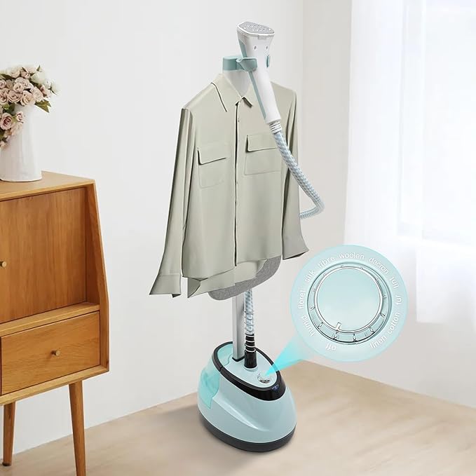 Standing Garment Steamer,Steamer for Clothes,1350W Fabric Steamer Standing Clothes Steamers with Ironing Board, Adjustable Rod & 1.6L/0.42gal Water Tank Wrinkle Remover Heats in 45 Seconds (Blue)