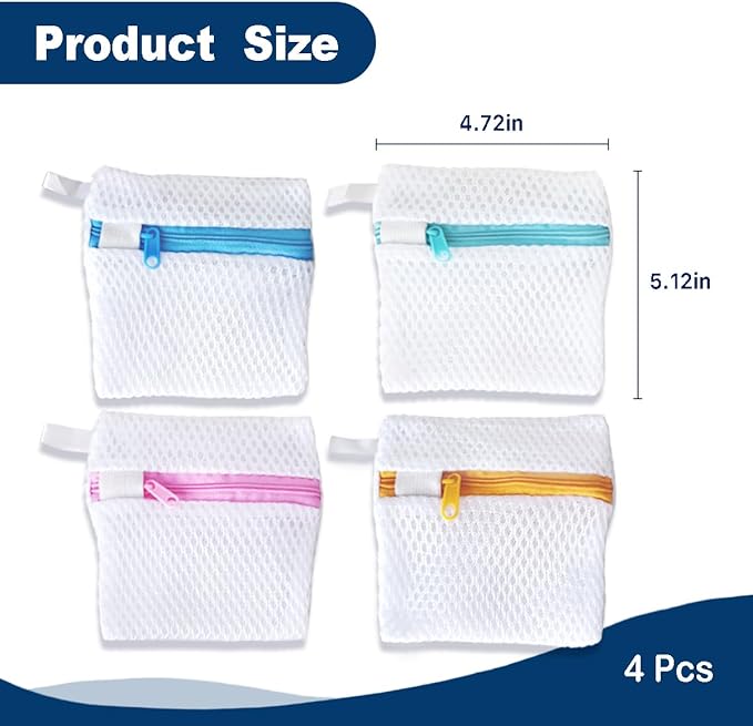 4 Pack Laundry Pod Bags with Zipper, Reusable Mesh Wash Bags for Anti-Sticking & Stain Prevention, Secure Holder for Detergent Pods & Scent Beads, Washer Safe Delicates Laundry Aid