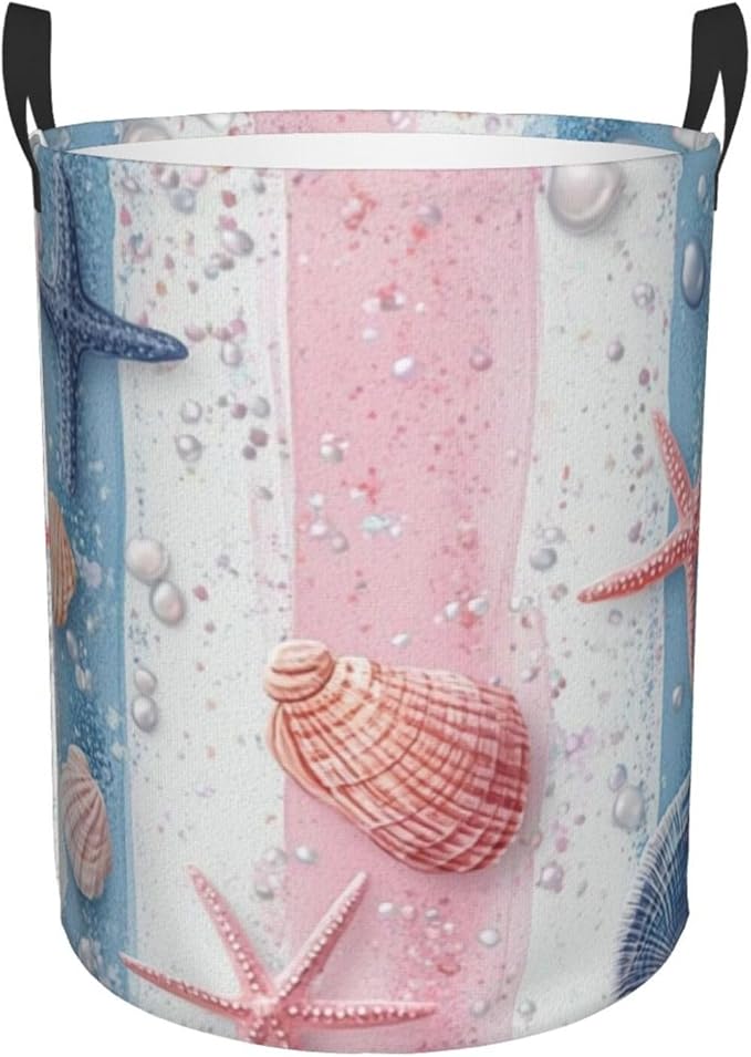 Ocean Seashell And Starfish Print Laundry Basket For Storage Bins Gift Baskets Bedroom Clothes Hamper