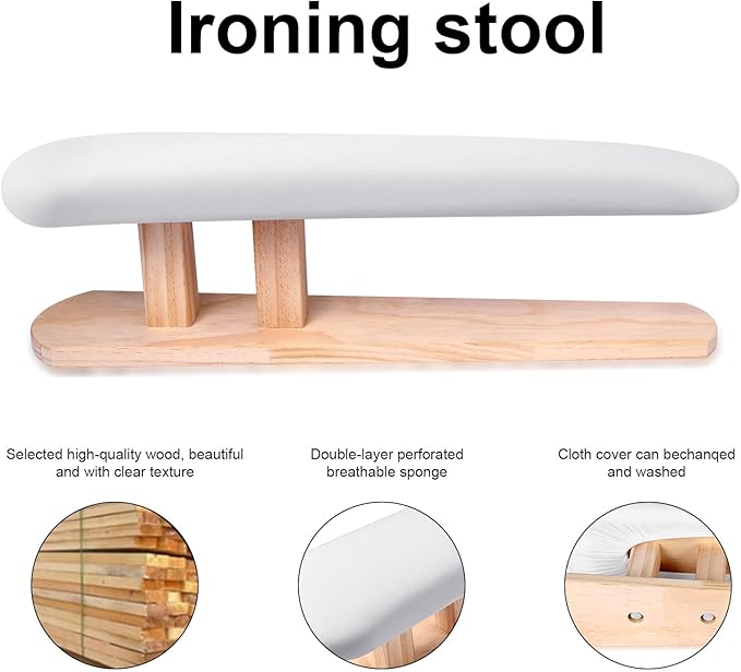 Upgraded Padded Longer Sleeve Ironing Board,Sleeves & Chest Tailor, Portable Sleeve Ironing Board with Wooden Base for Daily Ironing at Home, Laundry Rooms, Travel Use(57x13cm)