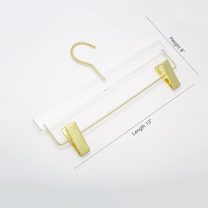 HomeCube USA Clear Acrylic Clothes Hanger with Gold Hooks & Clips – Heavy Duty Organizer for Skirts, Pants & More – Elegant Lucite Design for Closet, Home, Boutique & Retail Use