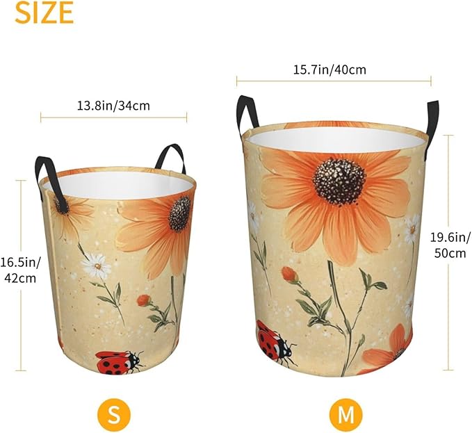 Ladybug And Flower Print Laundry Basket For Storage Bins Gift Baskets Bedroom Clothes Hamper