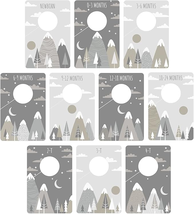 Canopy Street Gender Neutral Closet Clothing Dividers/Trendy Mountain Closet Organizer for Boy Or Girl Newborn to 4T Clothes / 4" x 6" Adventure Nursery Dividers