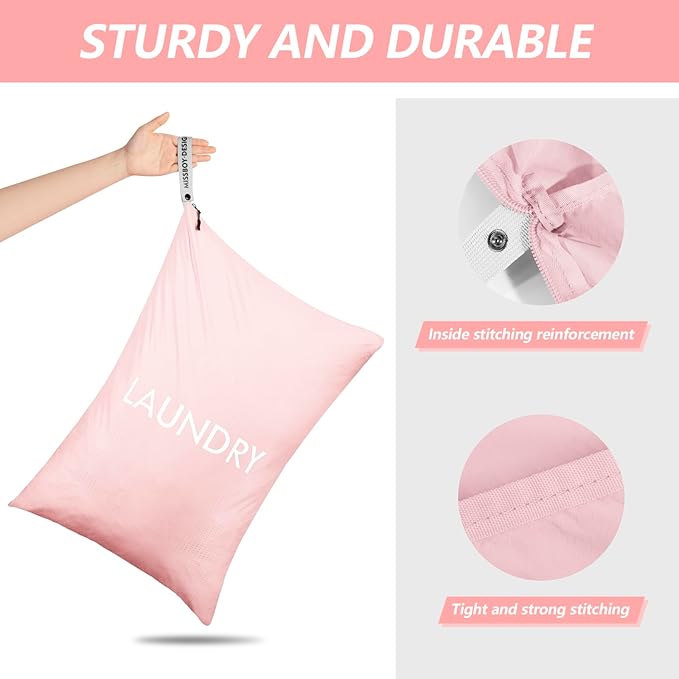 MissBoy Laundry Bag, Heavy Duty Nylon Washable Laundry Bags with Zipper, 50L Dirty Clothes Travel Bag for Girls, Laundry Accessory for College & Dorm, Pink